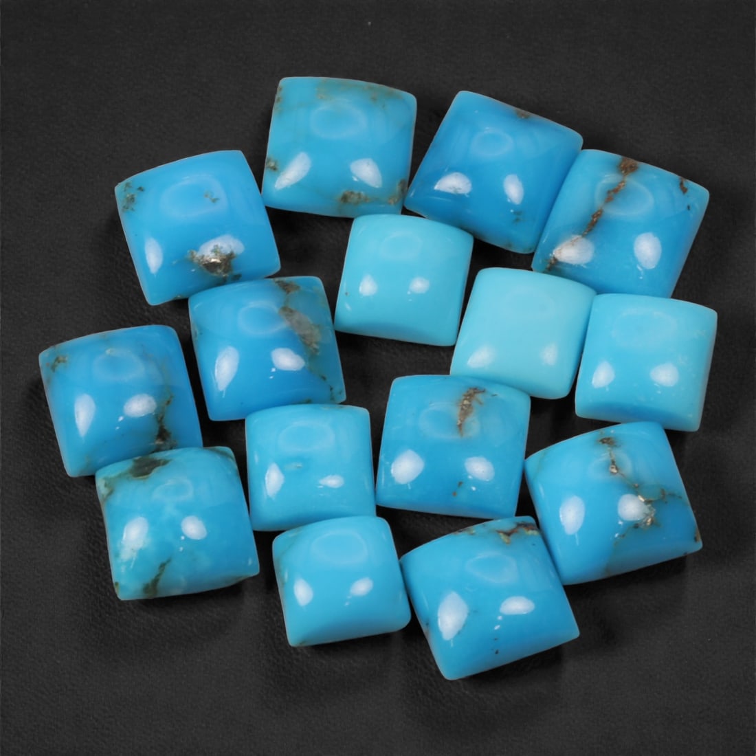 17.69 Carats Sky Blue Turquoise Lot 0.5-0.7cm - Natural Persian-Style Stones, 43XJ: This attractive lot of turquoise displays a harmonious spectrum of vivid sky blue to robin's egg hues, with a polished surface that enhances each gem's natural saturation. Soft gleaming finishes and m