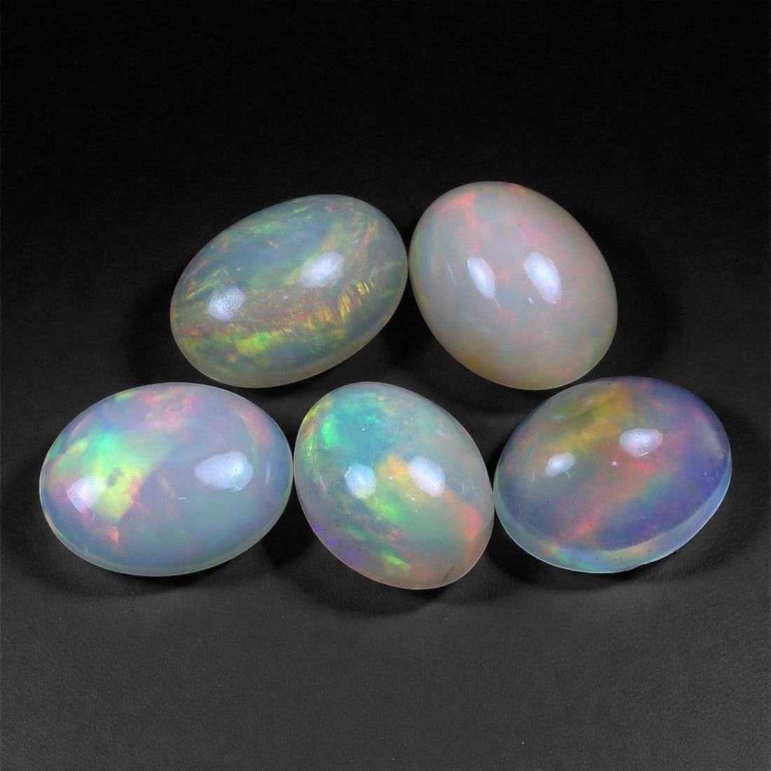 7.65 Carats Neon Play-of-Color Opal Selection - Natural Ethiopian Cabochons - 8 to 9 mm, 26XC (1 of 1)