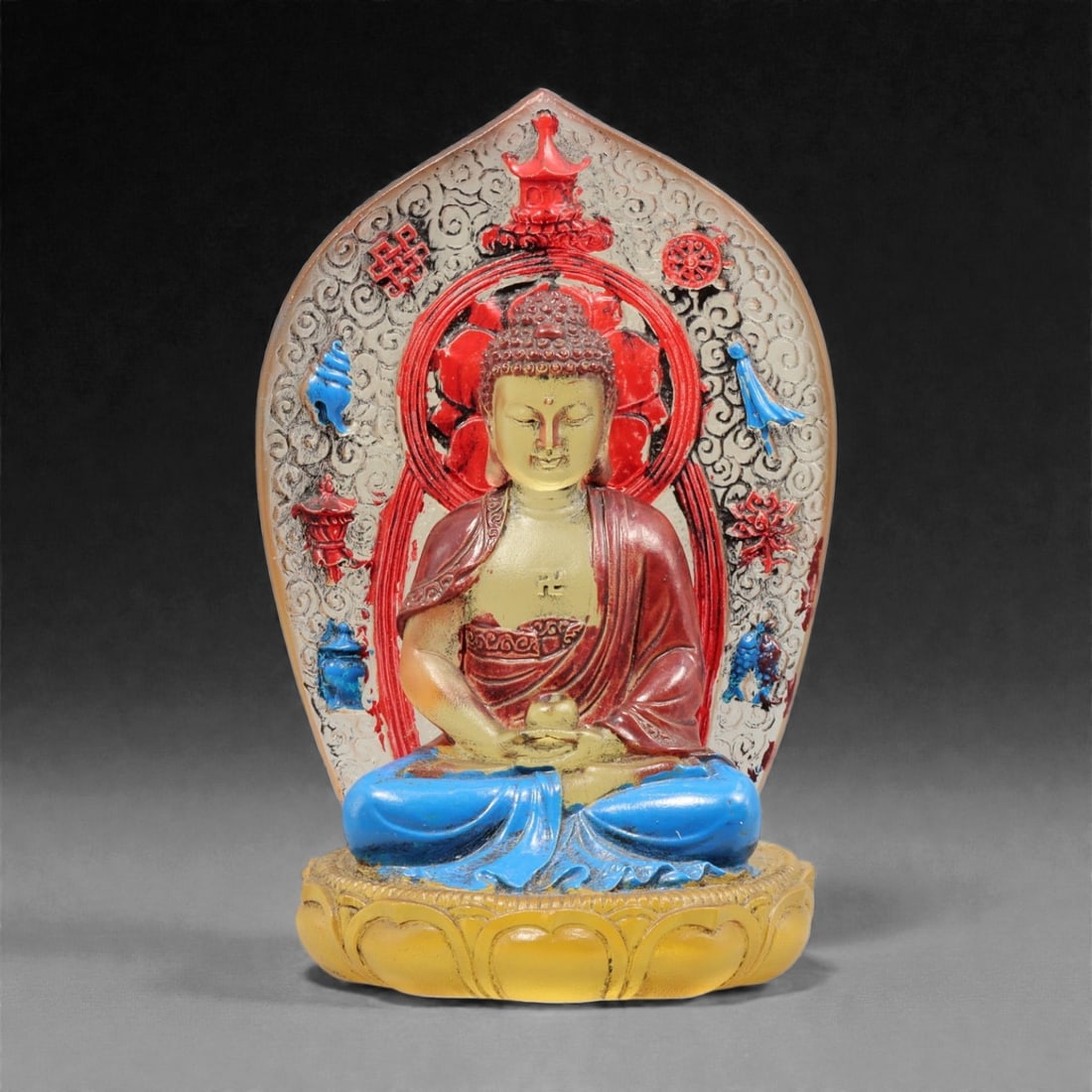 A Chinese Glass Seated Buddha Figure, 20th Century, 47YC (1 of 2)