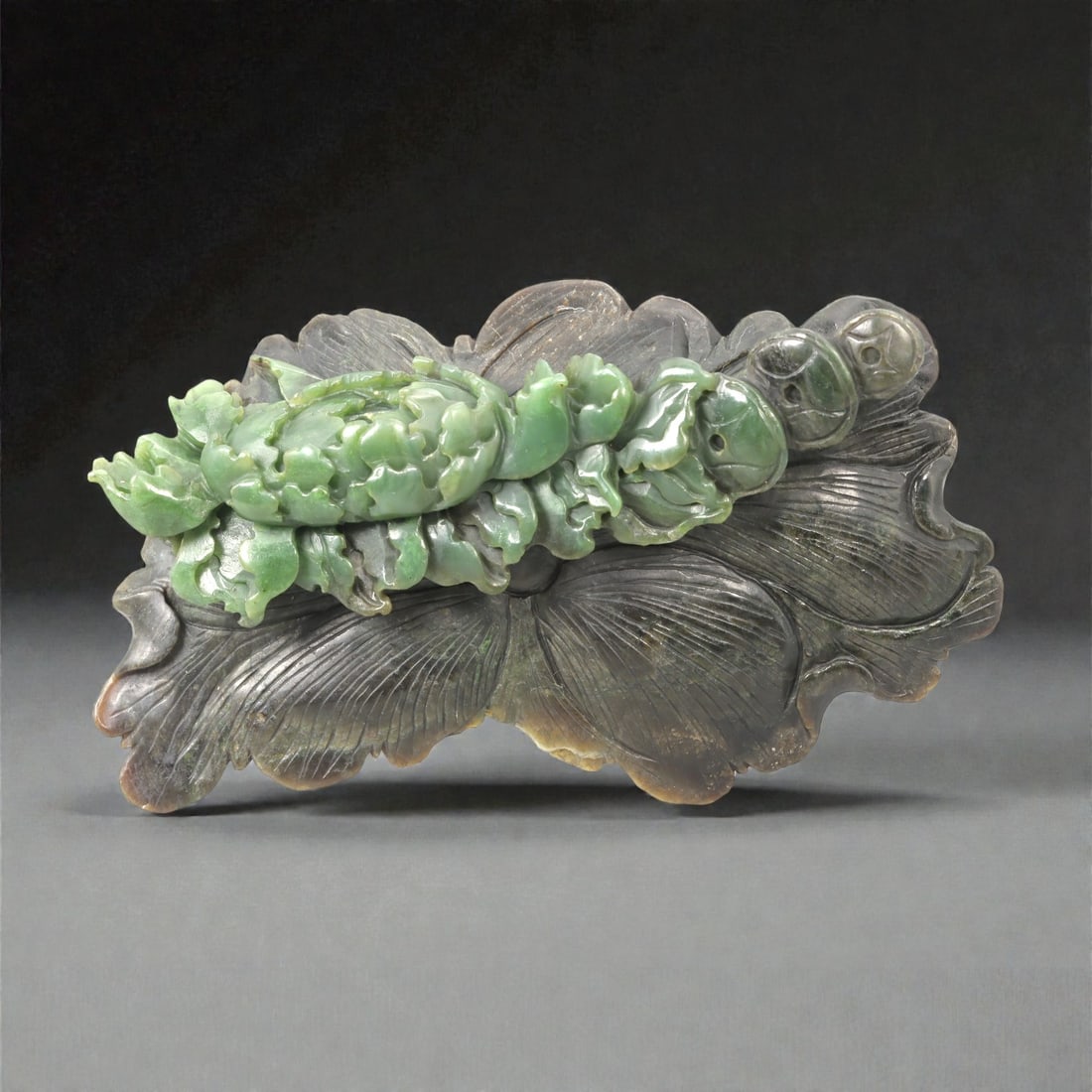 A Chinese Jadeite Jade Blossom and Leaf Display Carving, 20th Century, 46FC (1 of 2)