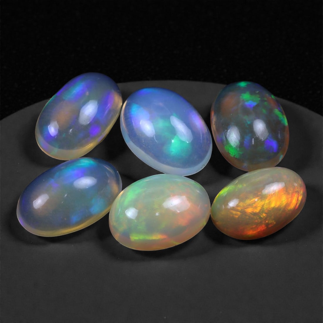 10.23 Carats Neon Play-of-Color Opal Selection - Natural Ethiopian Cabochons - 10 to 11 mm, 34XC (1 of 1)