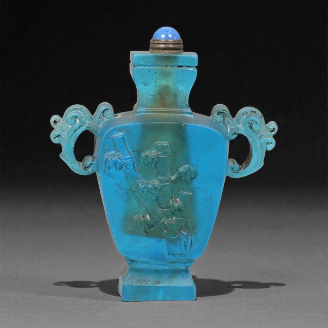 A Chinese Glass Snuff Bottle with Mask Handles, Qing Dynasty, 19th Century, 63YC (1 of 3)
