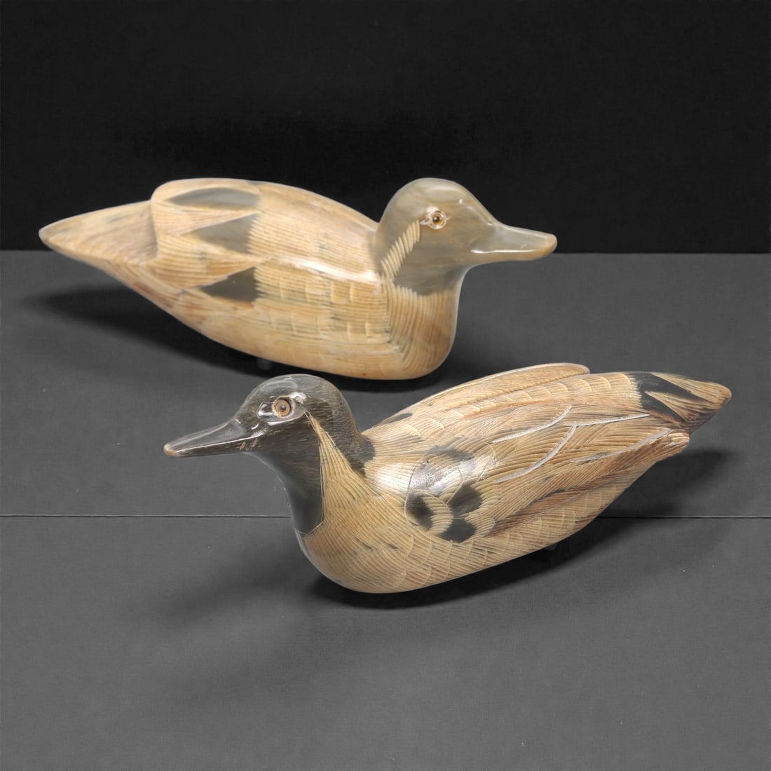 A Pair of East Asian Ox Horn Duck Effigies, 20th Century, 13FJ (1 of 2)