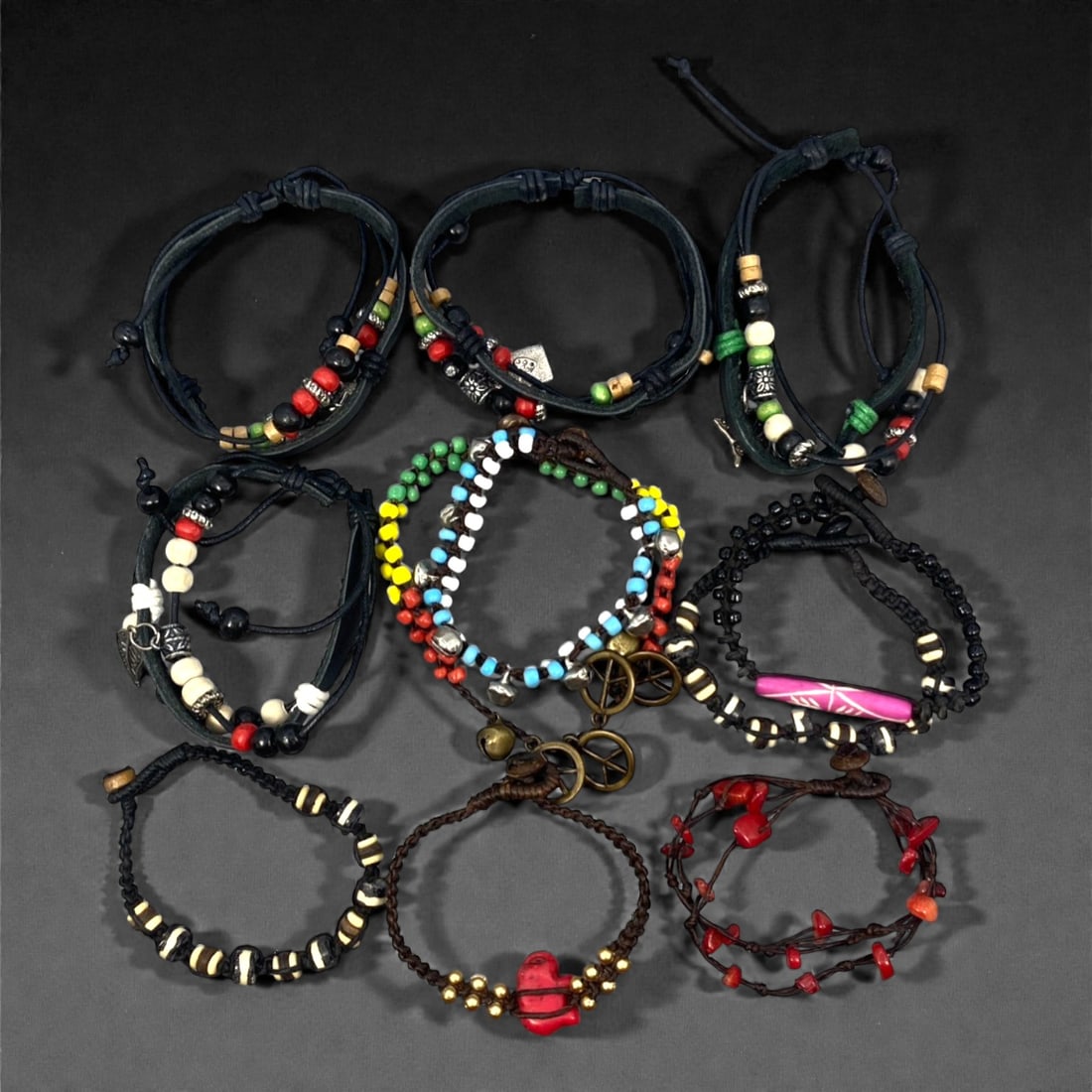 A Group of Eleven Leather and Beaded Bracelets, Late 20th-Early 21st Century, 35ZG (1 of 1)