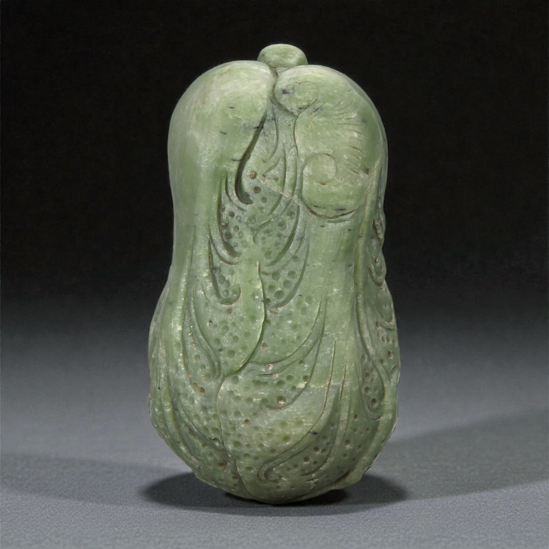 A Chinese Green Nephrite Jade Bok Choy Cabbage-Form Carving, 20th Century, 86YA (1 of 2)