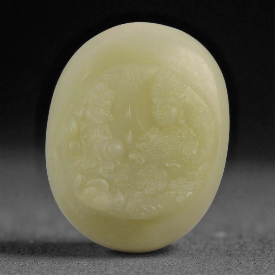 A Chinese Hetian Nephrite Jade Pebble Carving of Two Deities, 20th Century, 55FD (1 of 2)