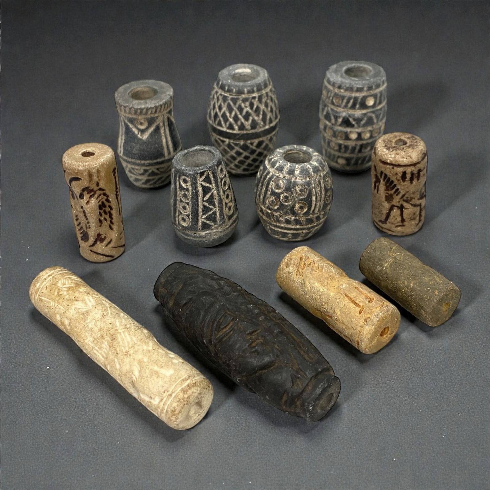 A Near Eastern Stone Bead and Cylinder Seal Group, 3rd-1st Millennium BCE, 56W (1 of 1)