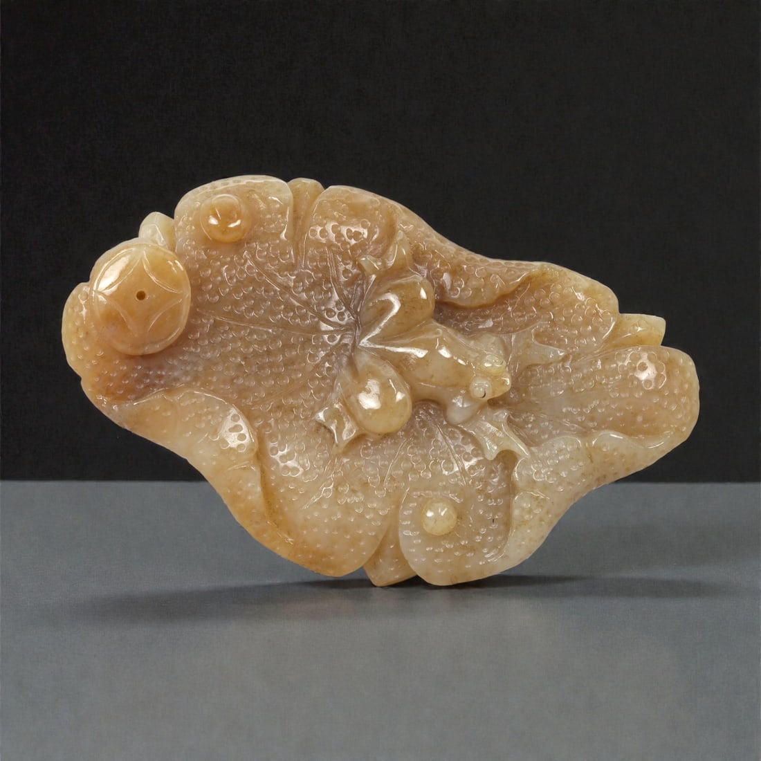 A Chinese Jade Peach and Coin Carving, 20th Century, 38YA (1 of 2)