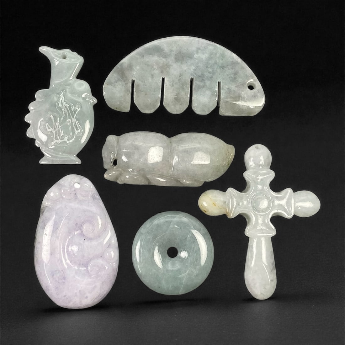 A Group of Six Chinese Jadeite Jade Carvings, 20th Century, 7XJ (1 of 2)