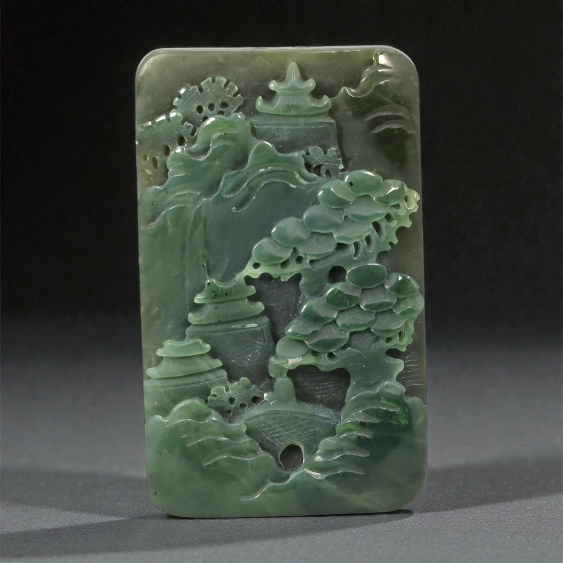 A Chinese Nephrite Jade Landscape Plaque, 20th Century, 24FC (1 of 2)