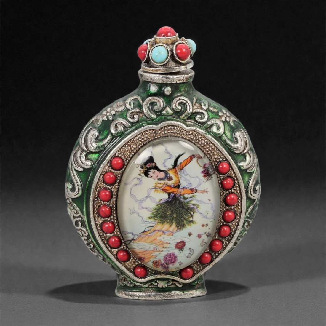 A Chinese Brass-Mounted Snuff Bottle with Figural Insert, 20th Century, 29FG (1 of 3)