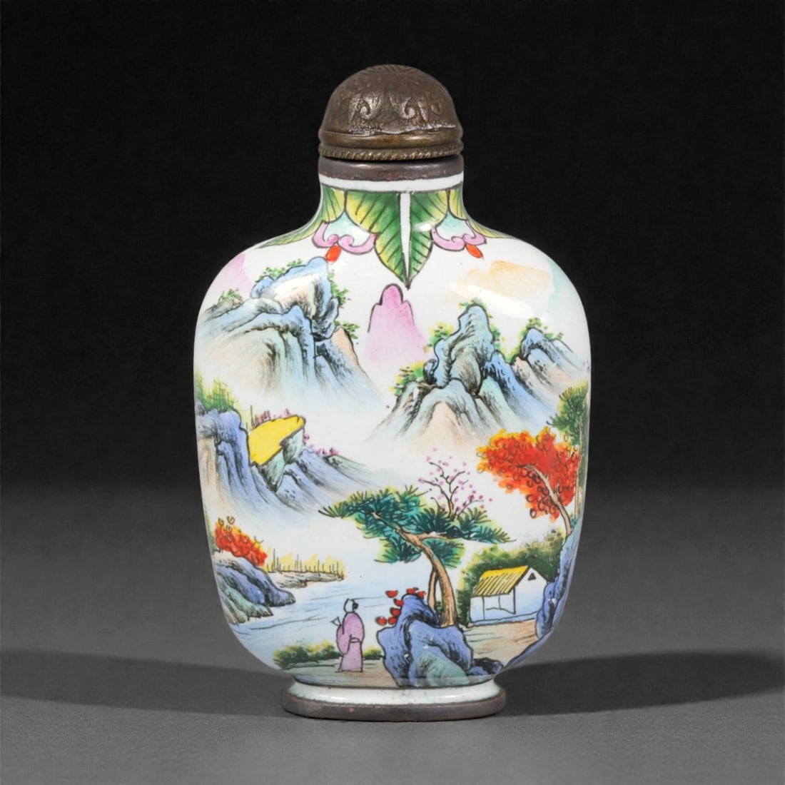 A Chinese Painted Bronze Snuff Bottle, Qing Style, 20th Century, 15YC (1 of 3)