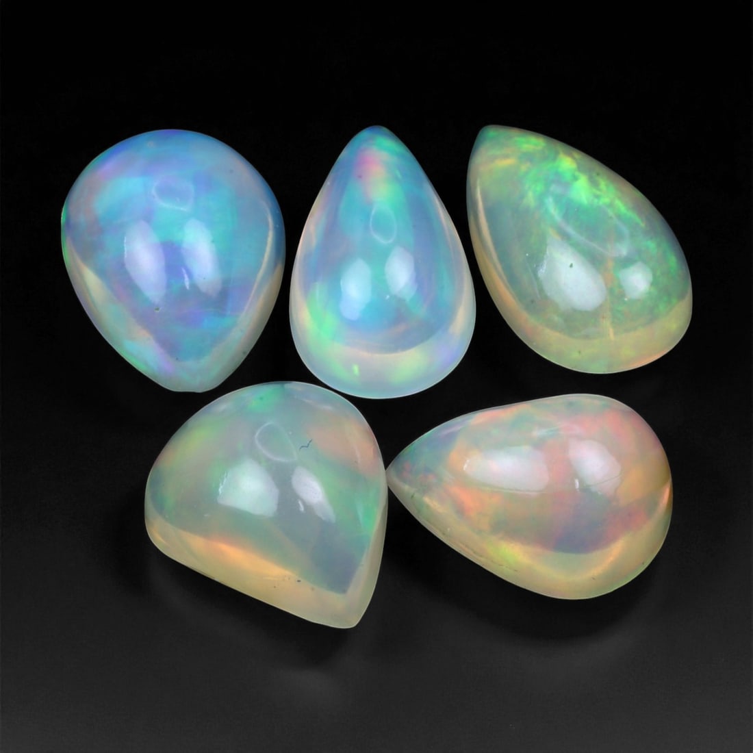 10.70 Carats Neon Play-of-Color Opal Selection - Natural Ethiopian Cabochons - 10 to 12 mm, 52XE (1 of 1)