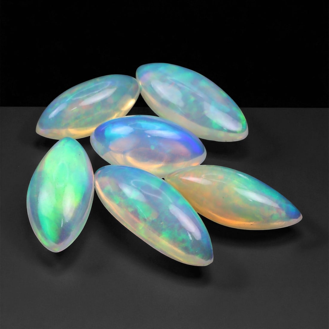 10.01 Carats Neon Play-of-Color Opal Selection - Natural Ethiopian Cabochons - 12 to 15 mm, 38XE (1 of 1)