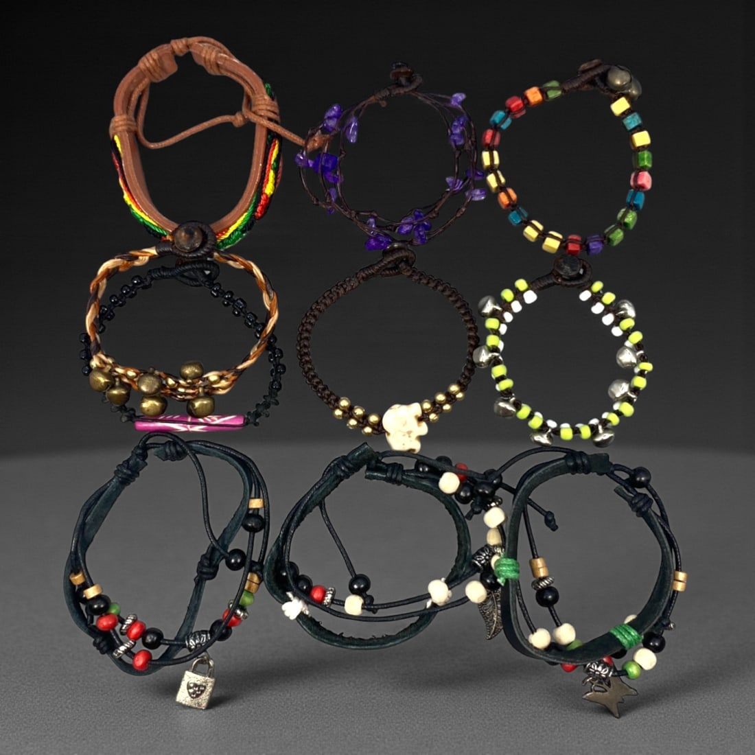 A Group of Ten Leather and Beaded Bracelets, Late 20th-Early 21st Century, 29ZG (1 of 1)