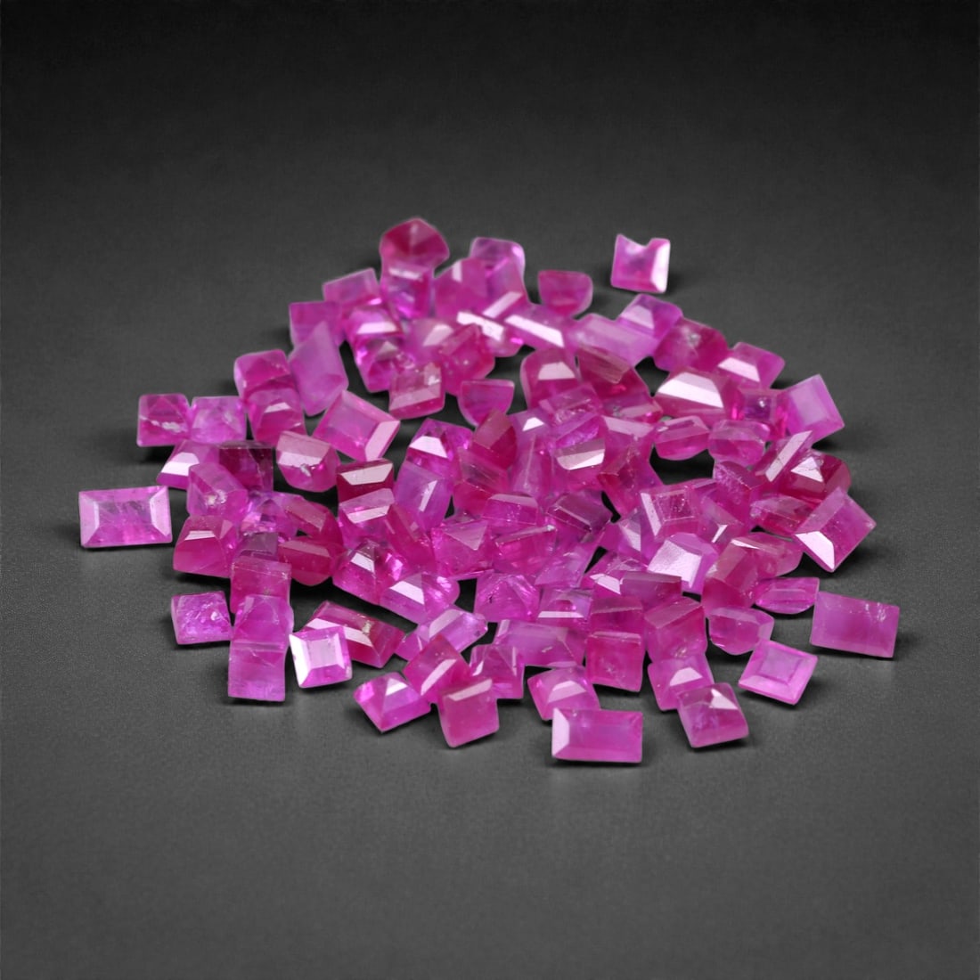 11.09 Carats Vivid Pinkish-Red Ruby Parcel - Natural Mozambique Stones, 2-3mm, 87XH: This dazzling parcel of small, step-cut rubies bursts with saturated pinkish-red color, delivering intense brilliance across each tiny gem. Despite their petite 2-3mm size, the faceting adds vibrant s
