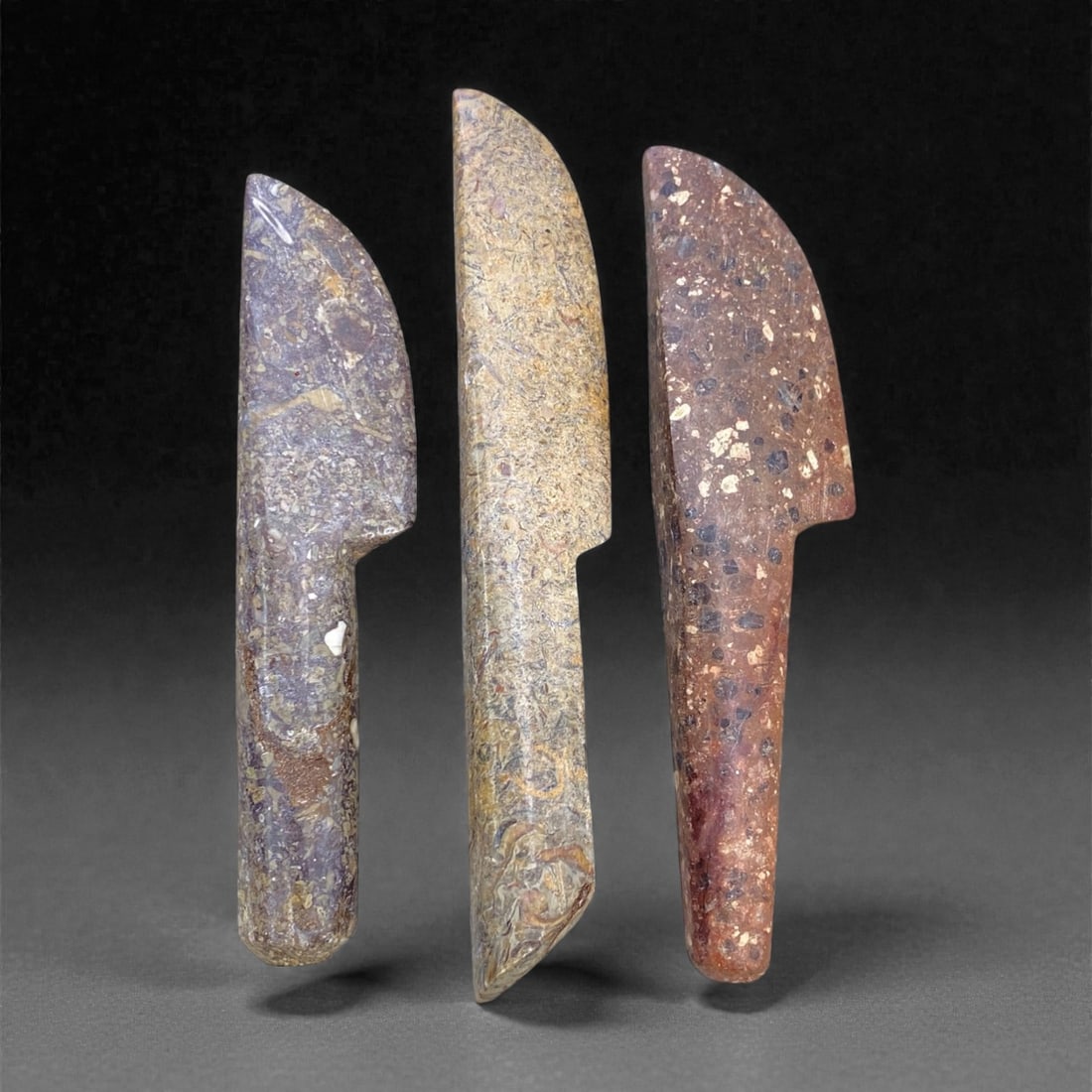 A Group of Three Siberian Fossilized Stone Ritual Knives, 19th Century, 107g, 54AA (1 of 1)