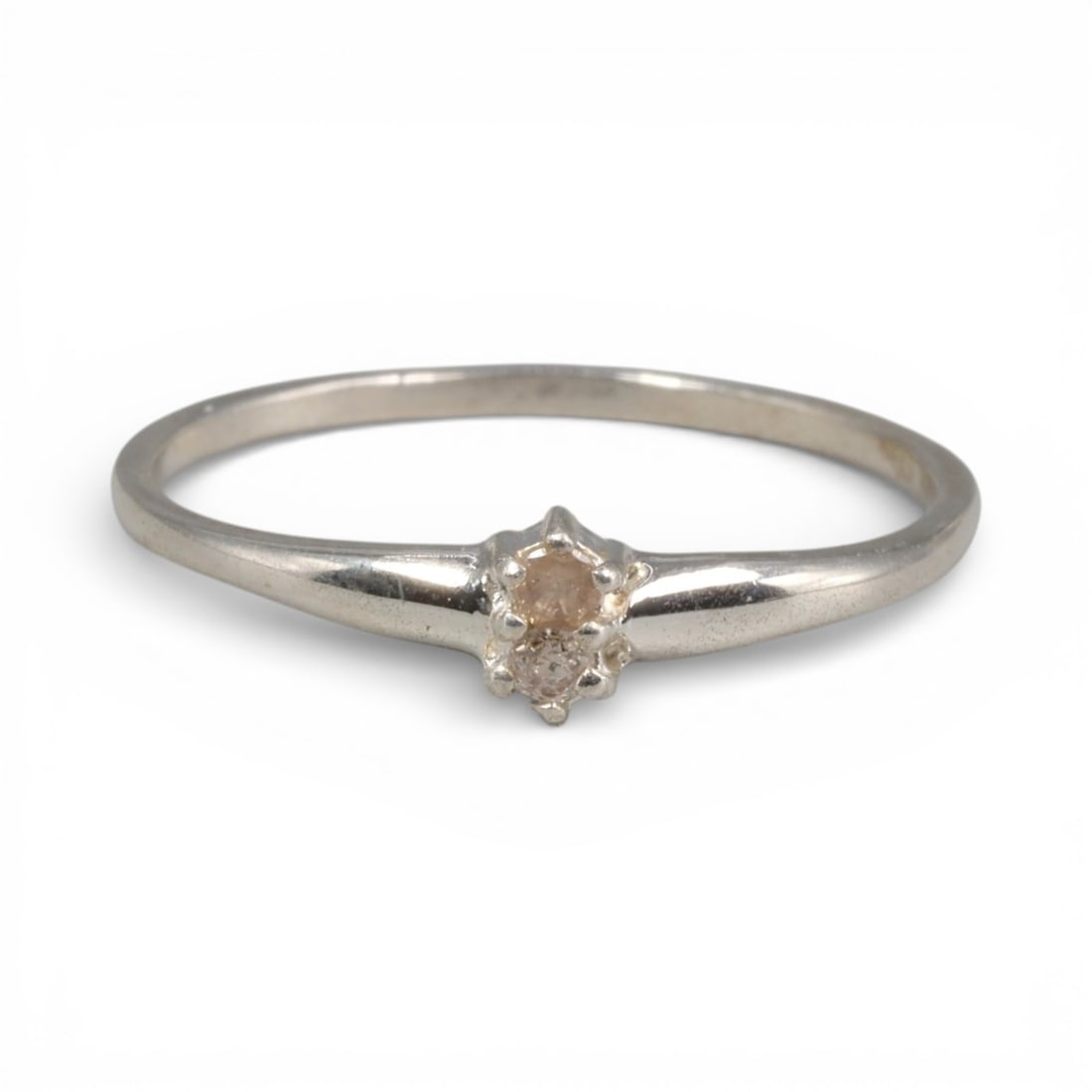 Sterling Silver (925) Ring with Two Diamonds - Size 6 US, 123A (1 of 3)