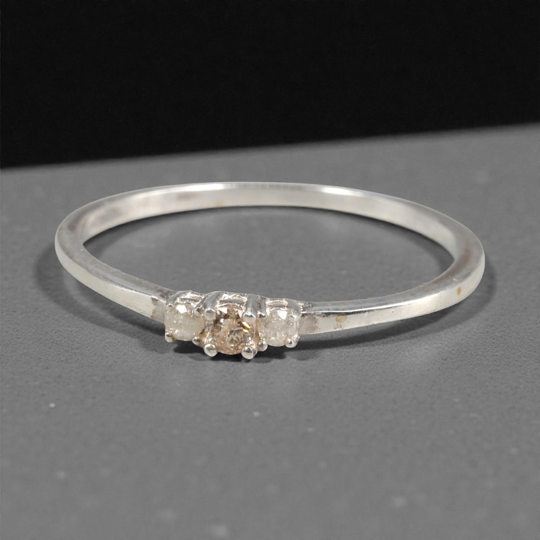 Sterling Silver (925) Ring with Three Diamonds - Size 7 US, 119A (1 of 3)