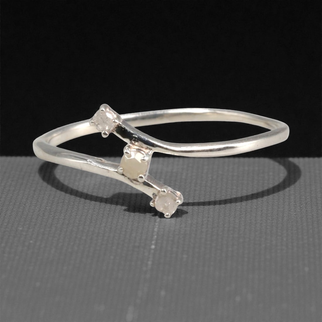 Sterling Silver (925) Ring with Three Diamonds - Size 7 US, 128A (1 of 3)