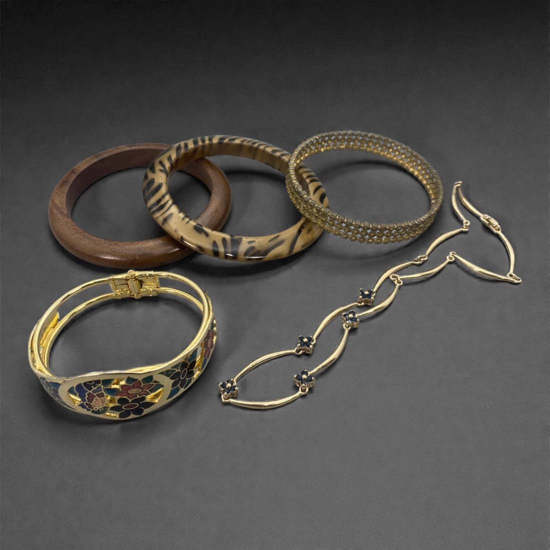 An Estate Lot of Four Bangles and One Necklace, Late 20th Century, 94FK (1 of 1)
