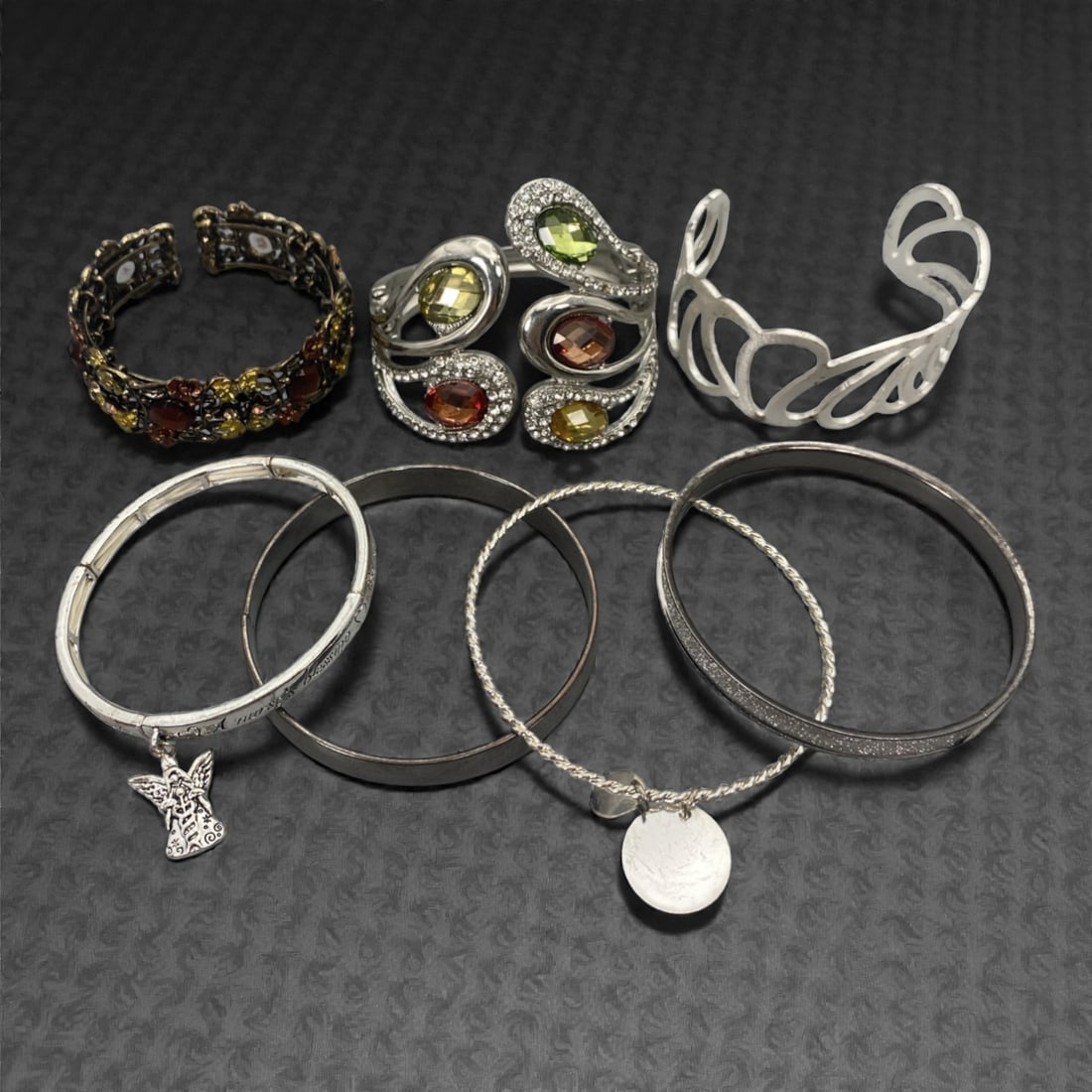 An Estate Lot of Seven Bangles and Bracelets, Late 20th Century, 93FK (1 of 1)
