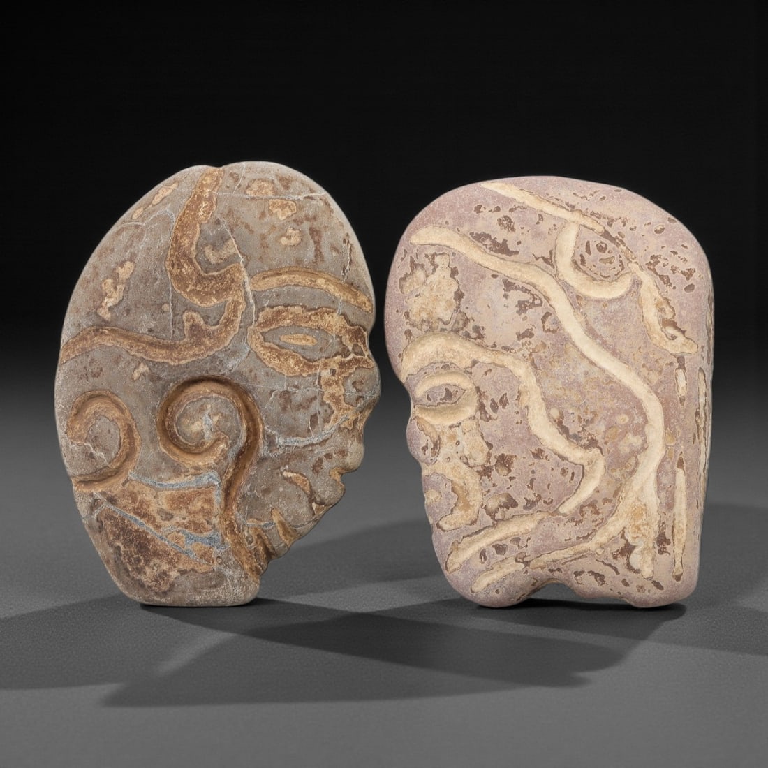 A Group of Two Pre-Columbian Stone Mask Carvings, 10th-15th Century, 49FL (1 of 1)
