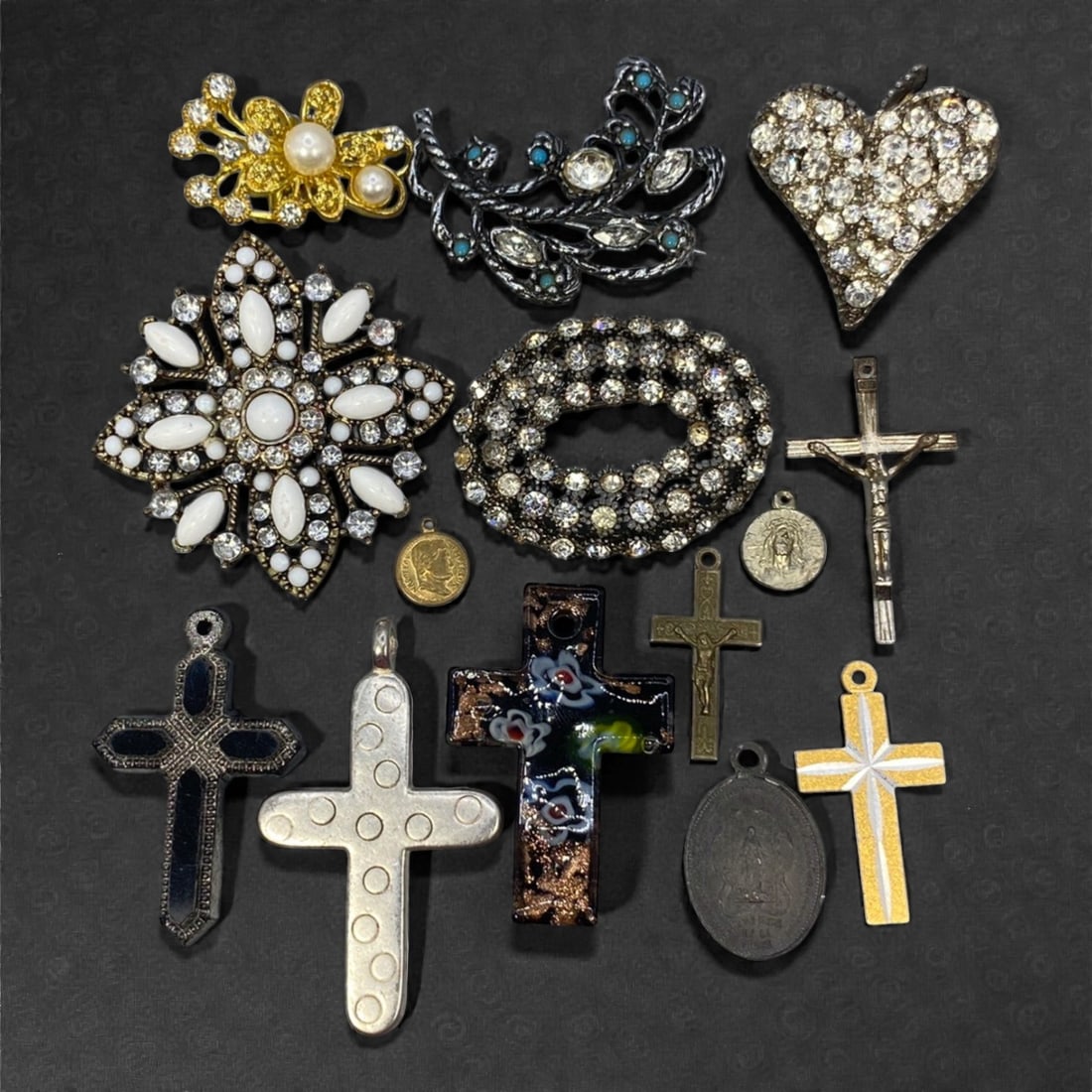 An Estate Lot of Fourteen Pendants and Brooches, Late 20th Century, 97FK (1 of 1)