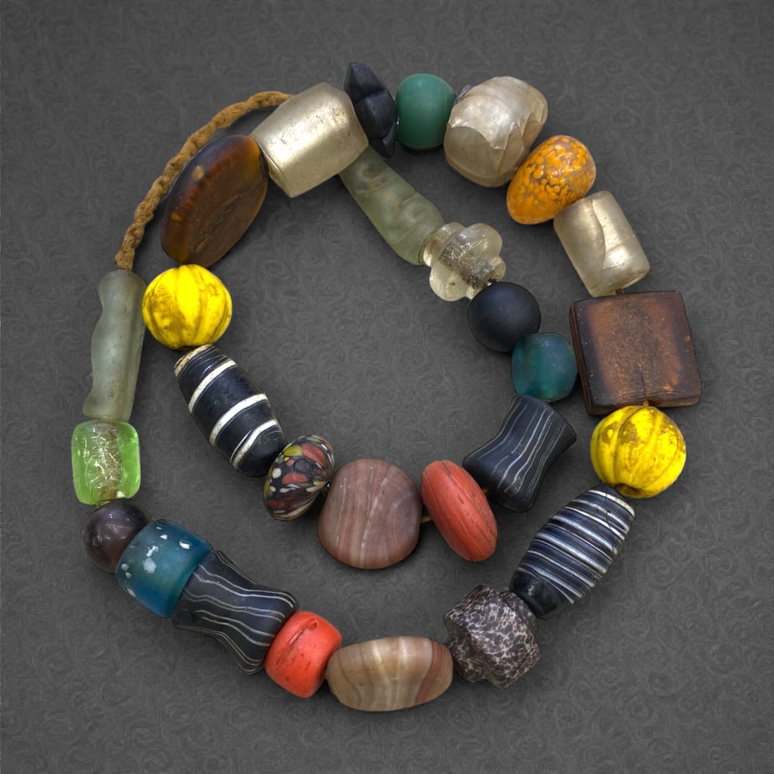 A Global Trade Mixed Glass and Stone Bead Necklace Strand, 19th Century, 225g, 22AA (1 of 1)