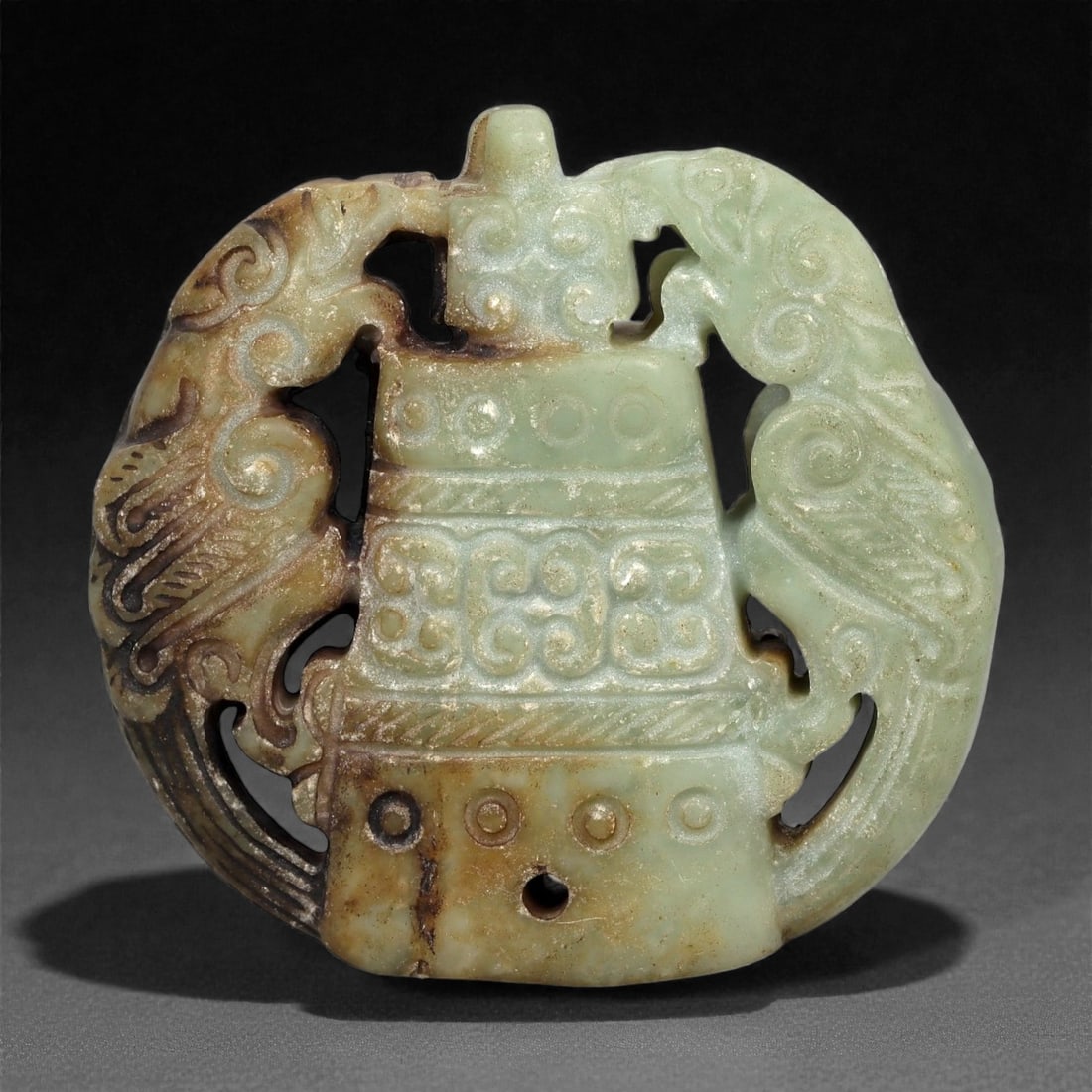 Chinese Jade Bi-Form Pendant - Archaistic Twin Bird & Ritual Motif 5cm, 100ZD (1 of 2)