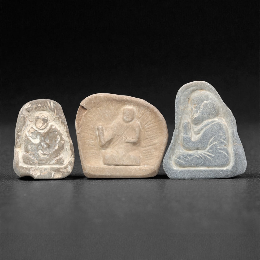 A Group of Three Edo Period Buddhist Monk Stone Carvings, 1603-1868 CE, 95ZG (1 of 1)