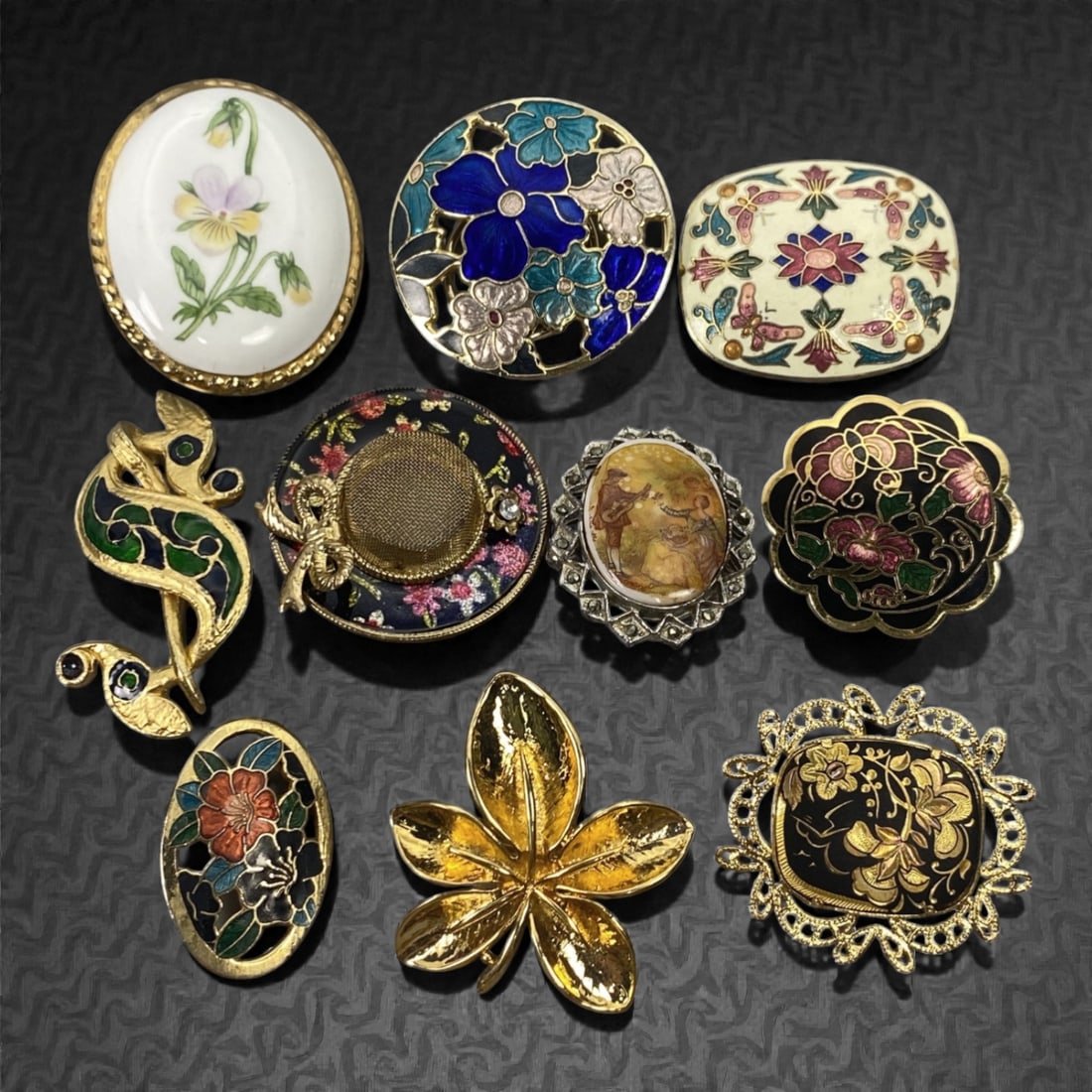 An Estate Lot of Ten Brooches, Late 20th Century, 88FK (1 of 1)