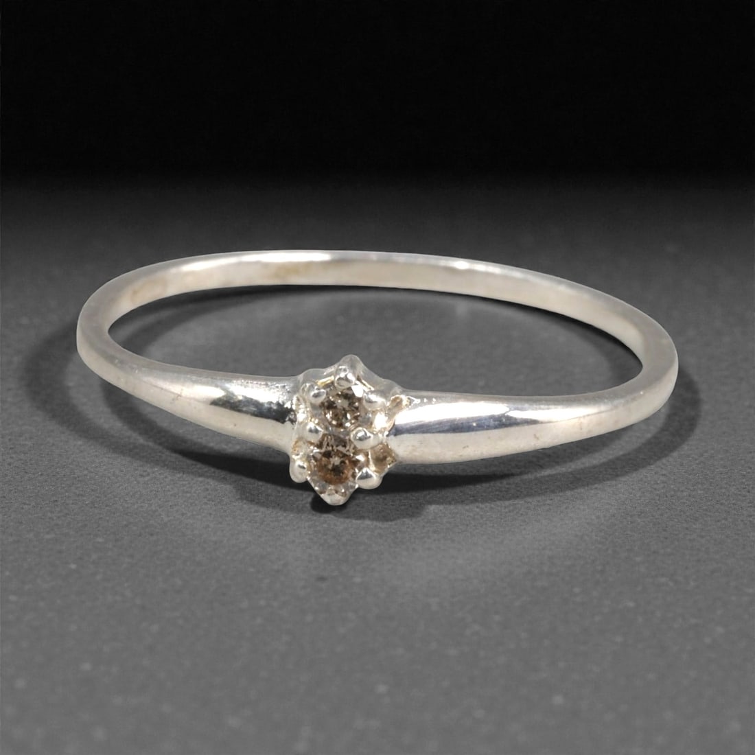 Sterling Silver (925) Ring with Two Champagne Diamonds - Size 6 US, 137A (1 of 3)