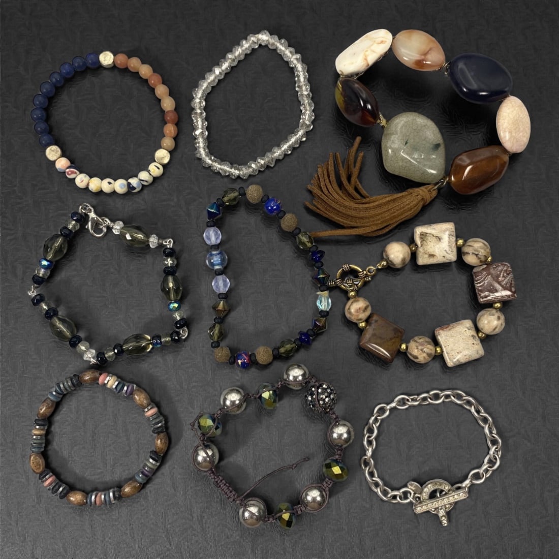 An Estate Lot of Nine Beaded and Link Bracelets, Late 20th Century, 75FK (1 of 1)