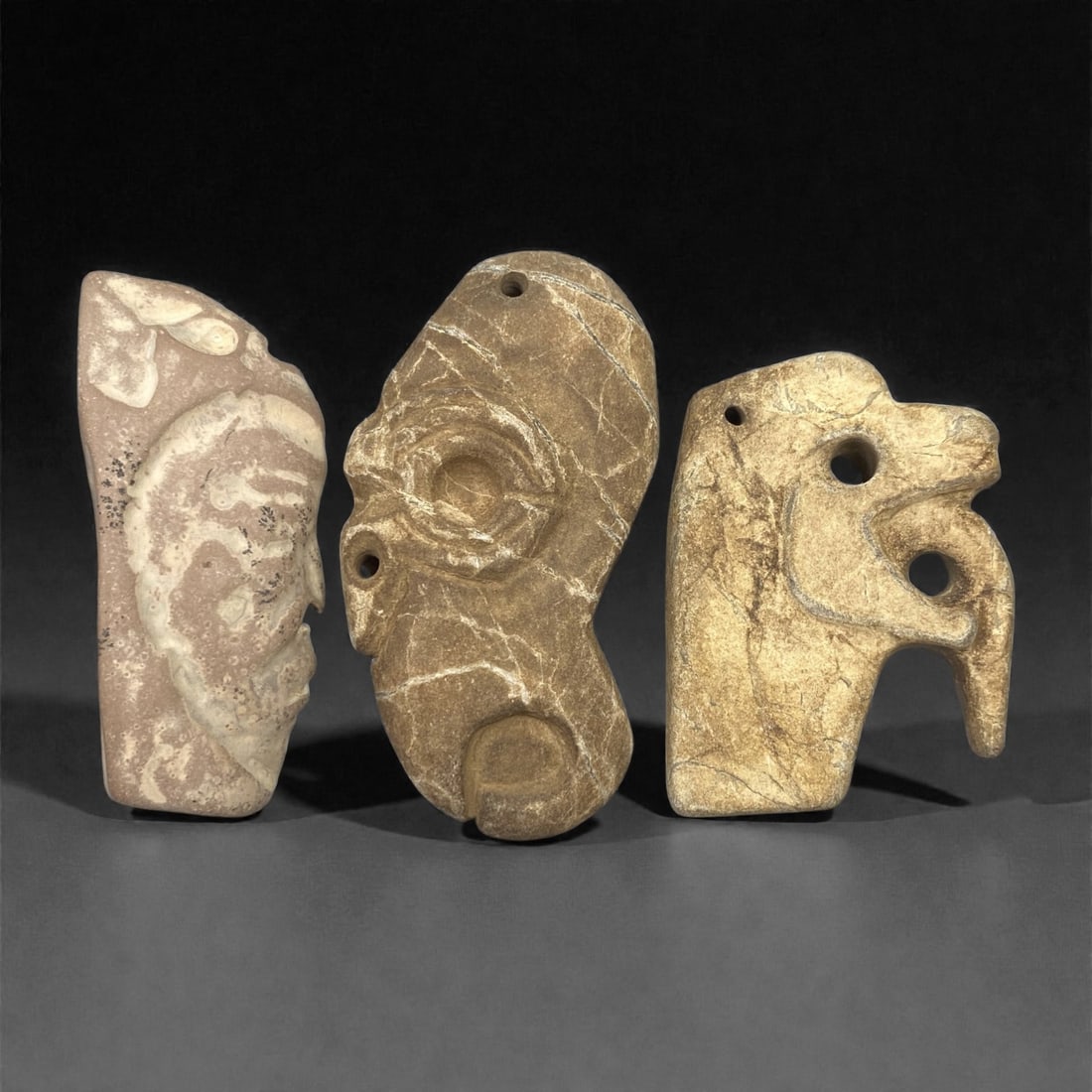 A Group of Three Pre-Columbian Stone Zoomorphic Heads, 10th-15th Century, 18FN (1 of 1)