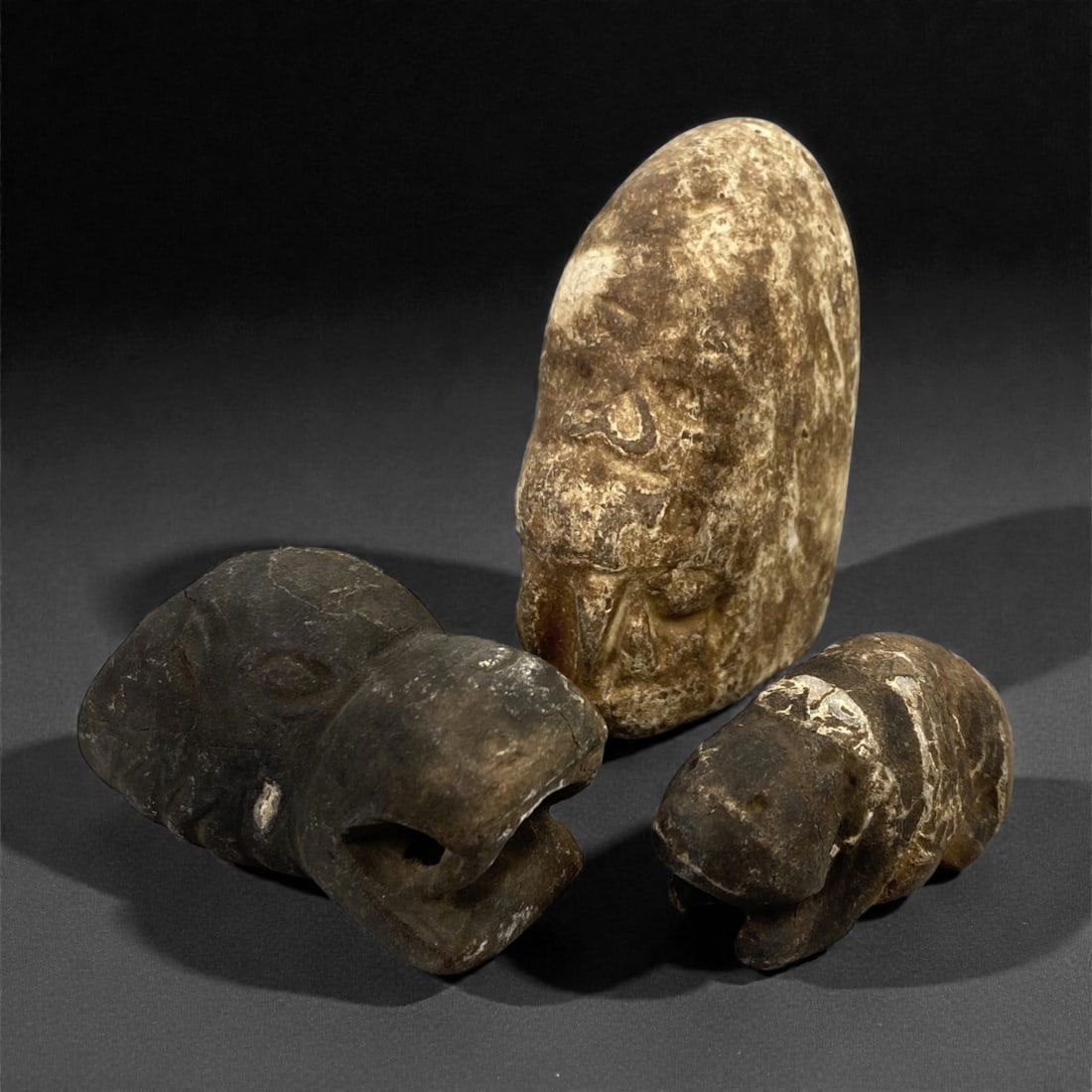 A Group of Three Ancient Zoomorphic Stone Heads, 1st Millennium BCE, 29FN (1 of 1)