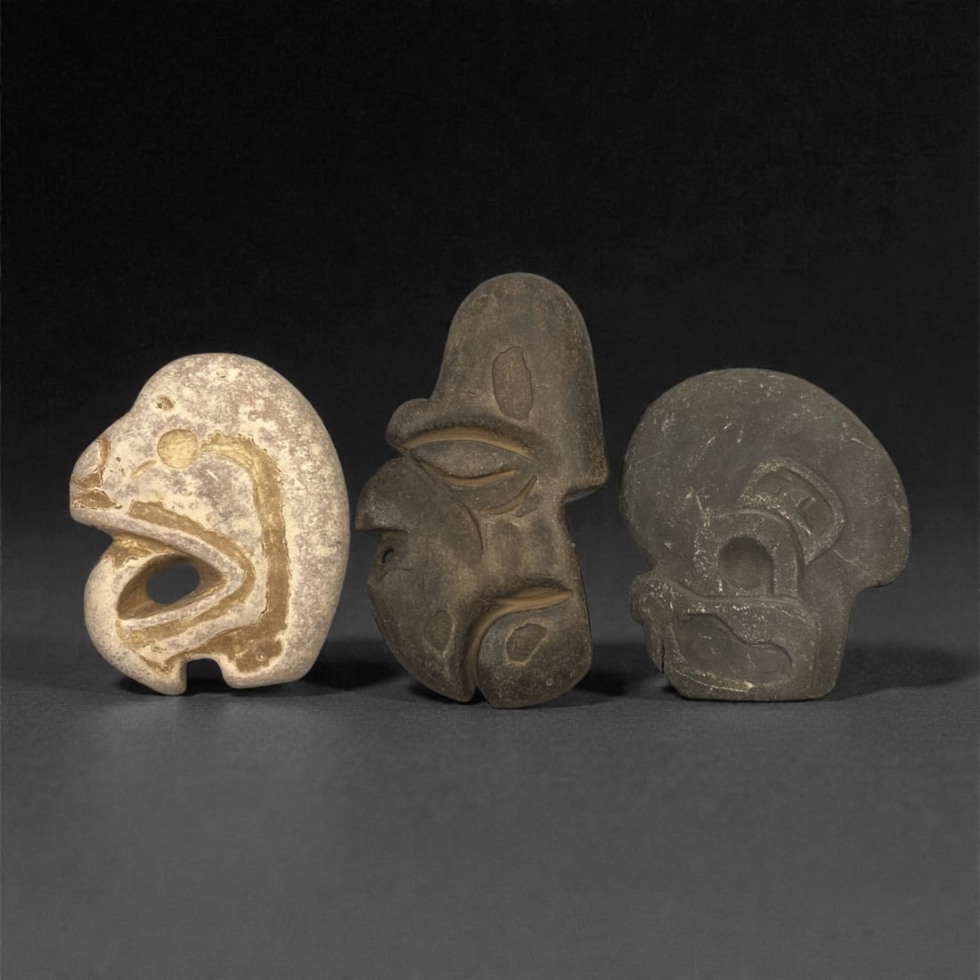 A Group of Three Pre-Columbian Stone Zoomorphic Heads, 10th-15th Century, 95FM (1 of 1)