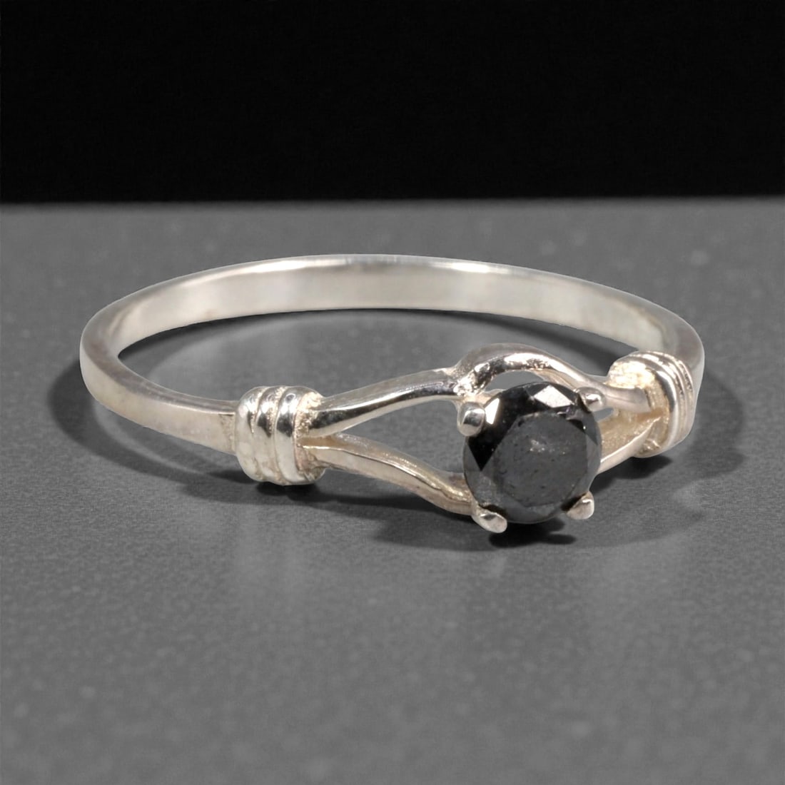 Sterling Silver (925) Ring with Black Diamond - Size 6.75 US, 129A (1 of 3)