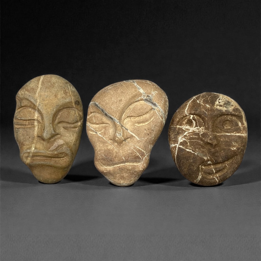 A Group of Three Medieval Stone Maskette Amulets, 10th-14th Century, 8FM (1 of 1)