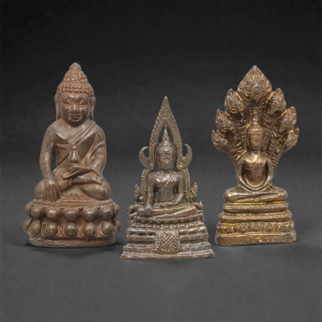 Three Thai Bronze Buddha Miniature Figures, 20th Century, 16FM (1 of 1)