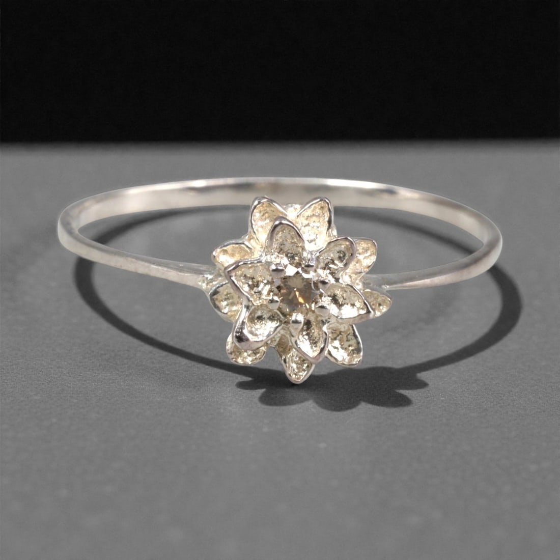 Sterling Silver (925) Ring with Diamond Floral Setting - Size 7.5 US, 122A (1 of 3)