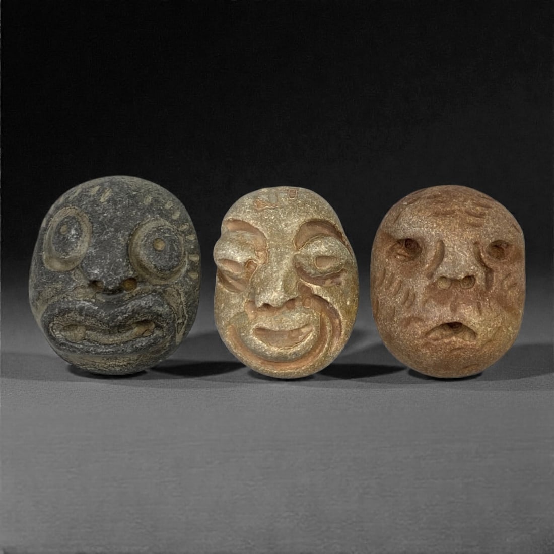 A Group of Three Medieval Stone Maskette Amulets, 10th-14th Century, 6FM (1 of 1)