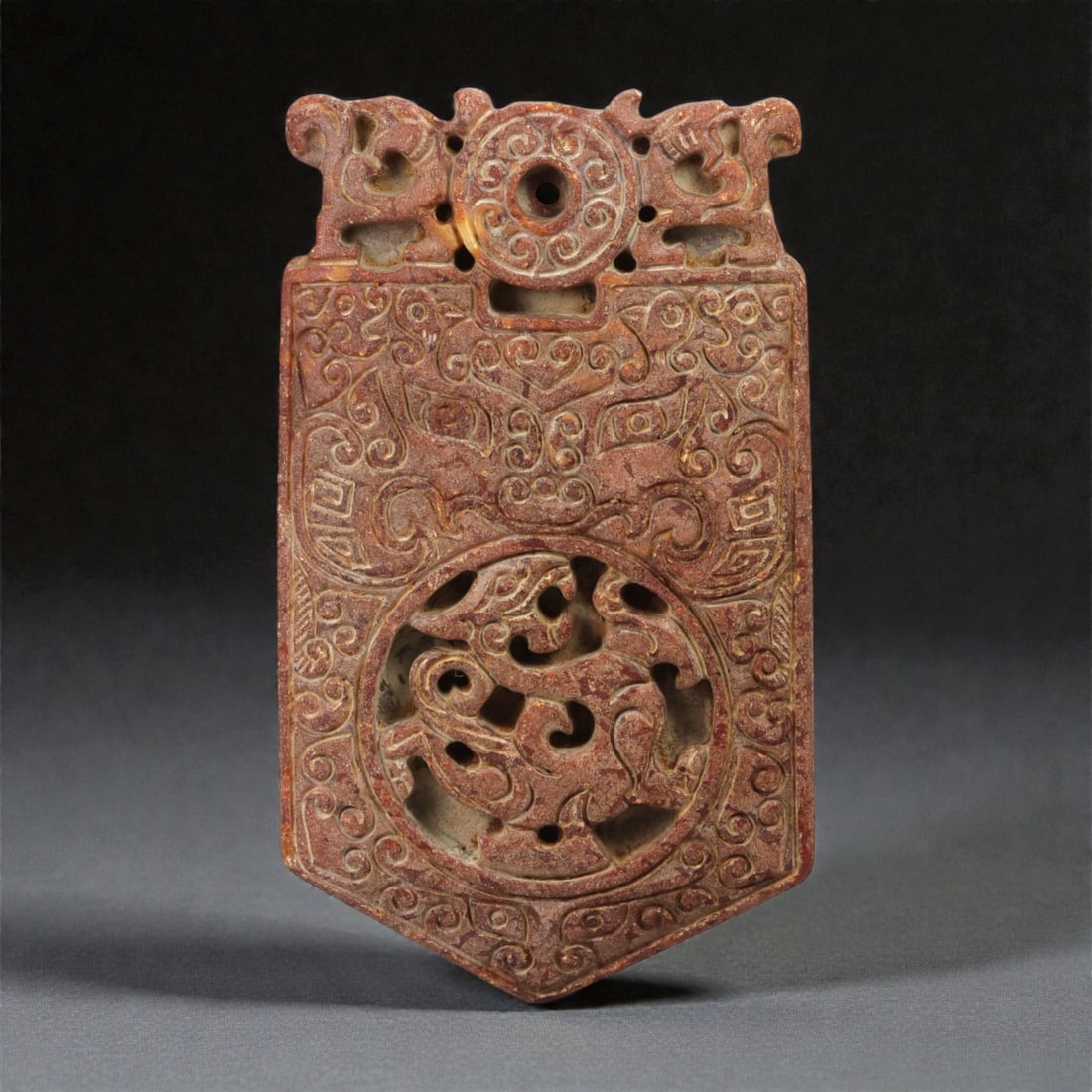 A Chinese Nephrite Jade Archaistic Pendant Plaque, 20th Century, 44FB (1 of 2)