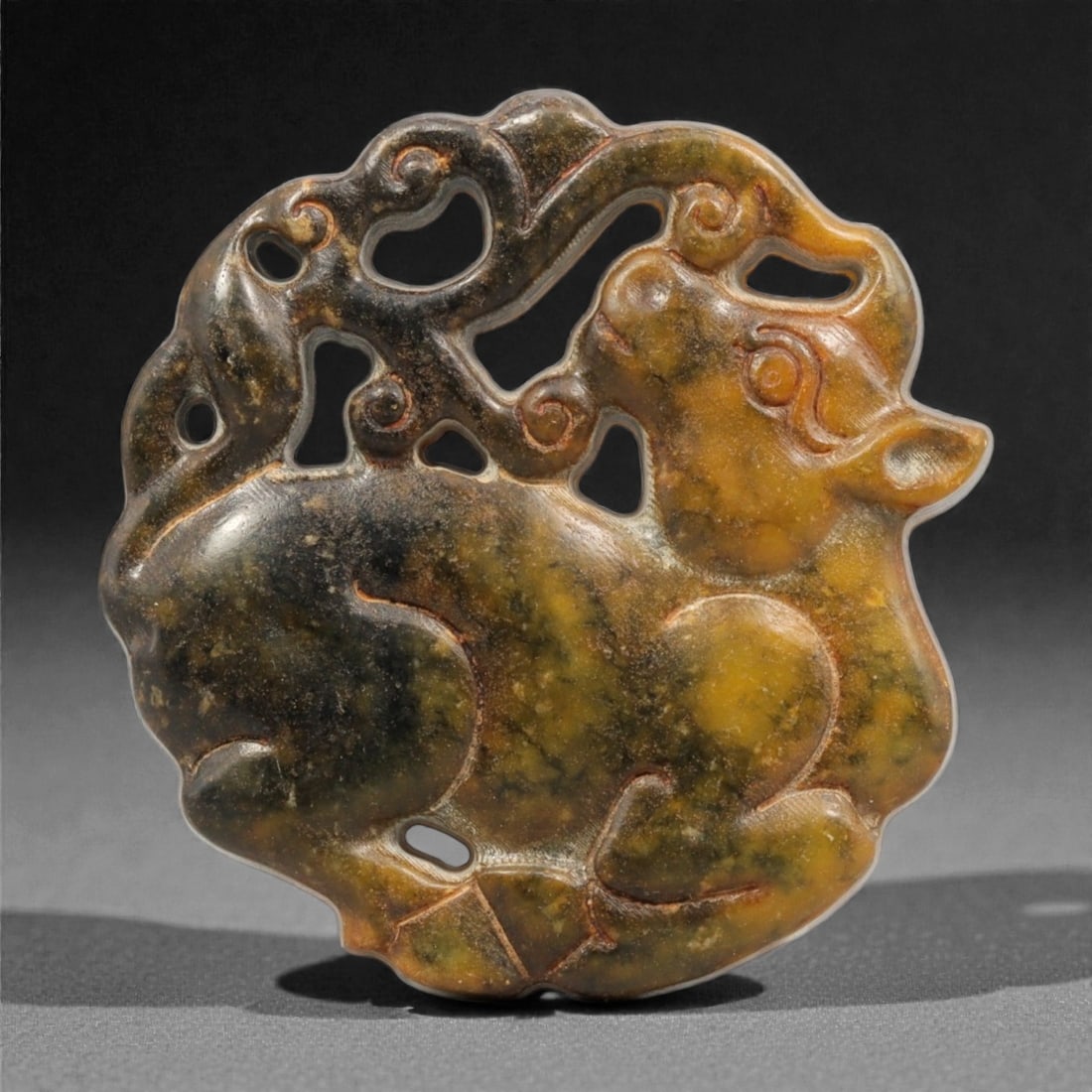 A Chinese Hetian Nephrite Jade Openwork Plaque, Archaistic Style, 20th Century, 38YC (1 of 2)