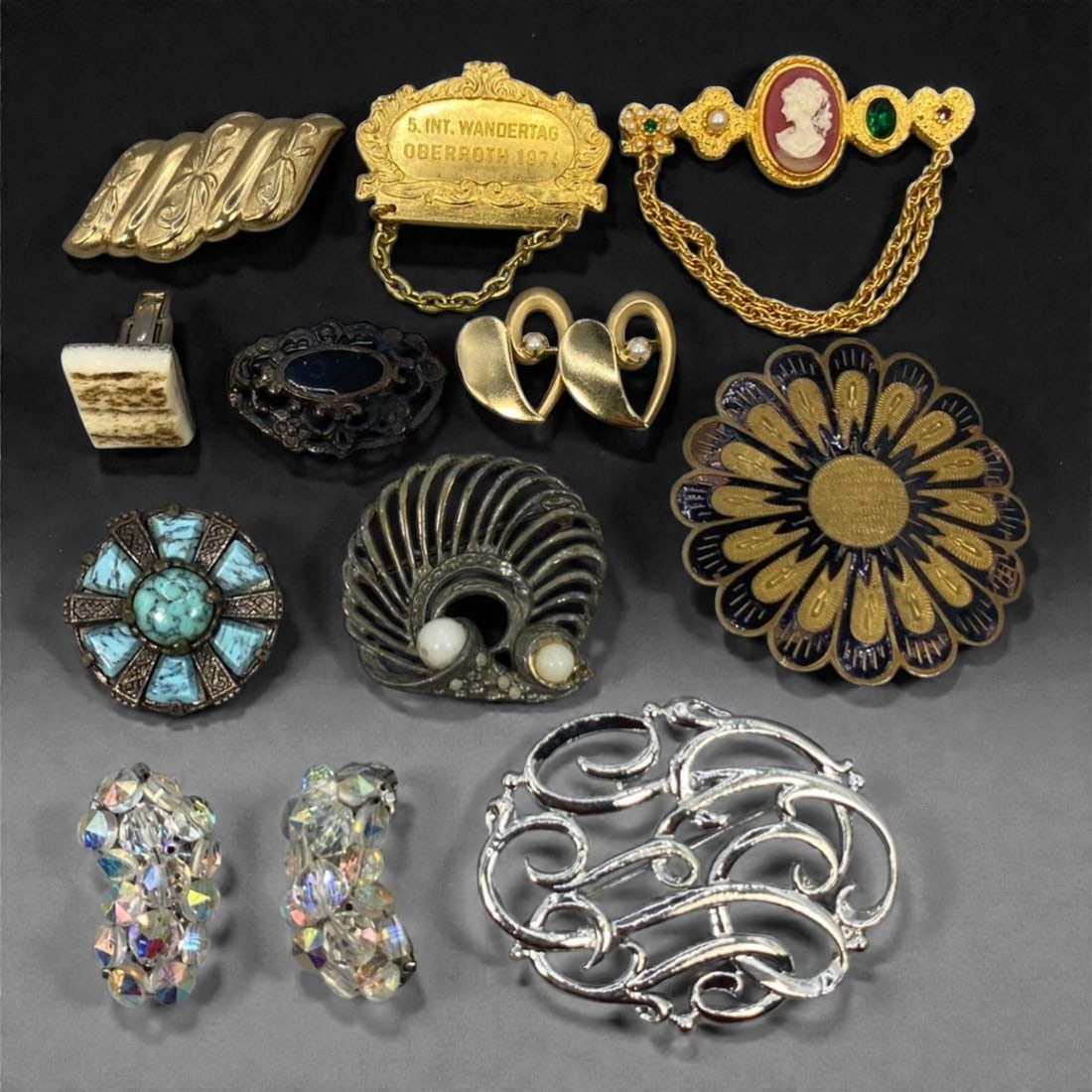 An Estate Lot of Twelve Brooches and Earrings, Late 20th Century, 84FK (1 of 1)