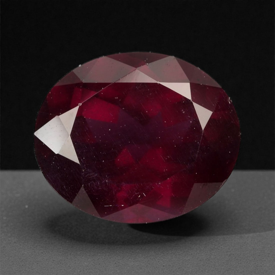 6.00 Carats Deep Red Garnet - Natural Mozambique - 12x10x6.2 mm, 91WC: This bold oval-cut garnet glows with a velvety crimson tone, offering rich depth and an alluring play of burgundy and wine-red flashes. The gem's saturated body color and symmetrical faceting create a