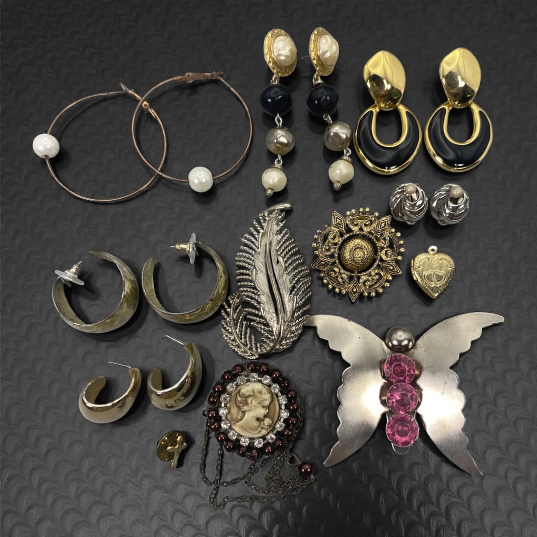An Estate Lot of Six Pairs of Earrings and Six Brooches, Late 20th Century, 85FK (1 of 1)