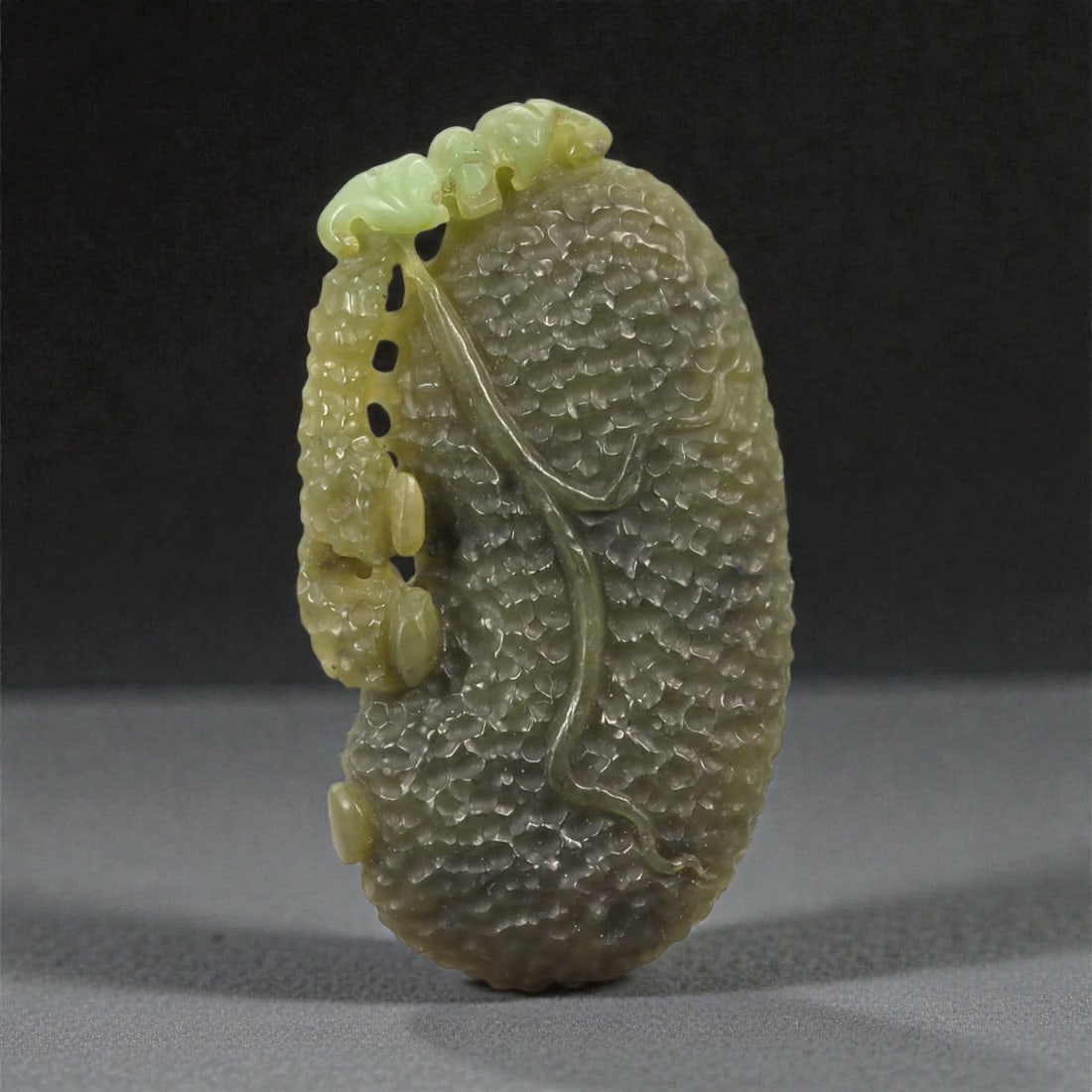 A Chinese Nephrite Jade Pendant with Fruit and Vine Motif, 20th Century, 14FC (1 of 2)