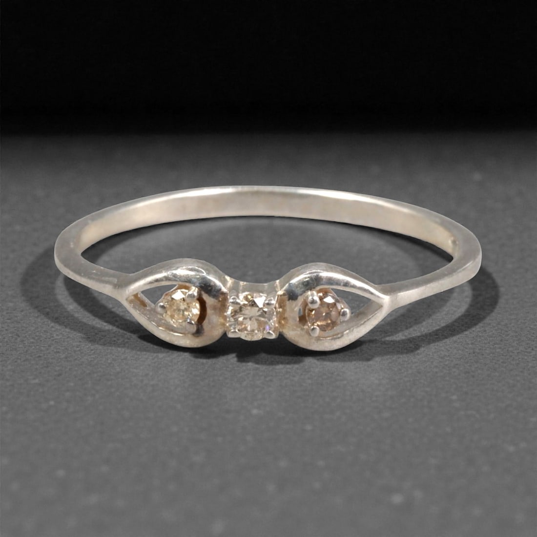 Sterling Silver (925) Ring with Three Diamonds - Size 6 US, 120A (1 of 3)