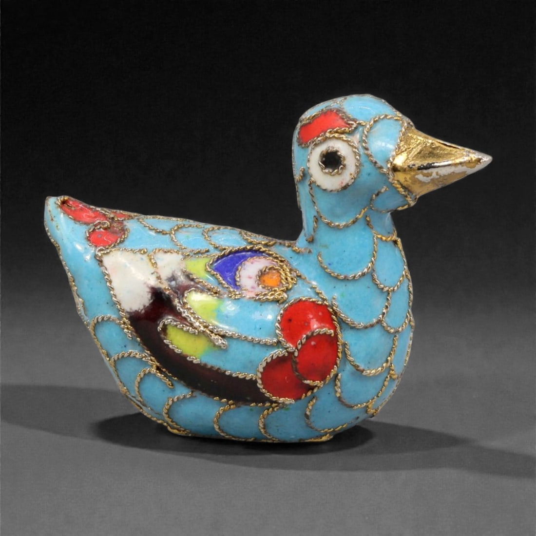 A Chinese Cloisonne Enamel Duck Effigy, 20th Century, 75YC (1 of 2)